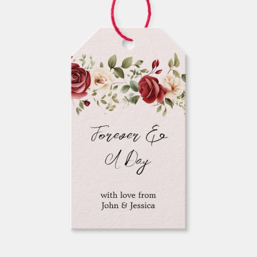 Romantic Red Blush Pink Roses Wedding Gift Tags