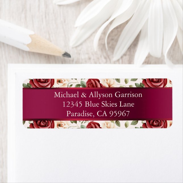 Romantic Red Blush Pink Roses Wedding Label (Insitu)