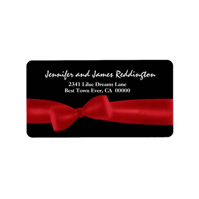 Romantic Red Bow on Black Background Label (Front)