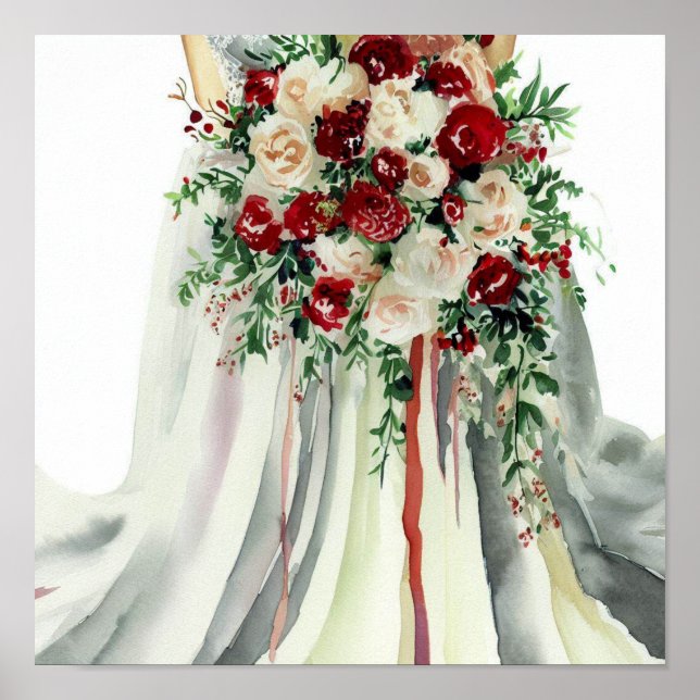 Romantic Red, Bridal Cascading Bouquet (1) Poster (Front)