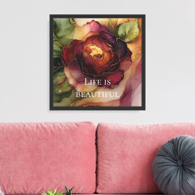 Romantic Red Burgundy Rose Gold Floral  Canvas Print (Insitu(LivingRoom))