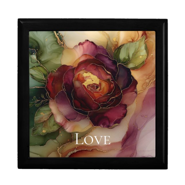 Romantic Red Burgundy Rose Gold Floral  Gift Box (Front)