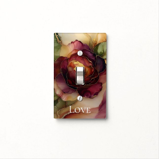 Romantic Red Burgundy Rose Gold Floral  Light Switch Cover (In Situ)