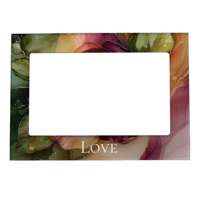 Romantic Red Burgundy Rose Gold Floral  Magnetic Frame (Front)