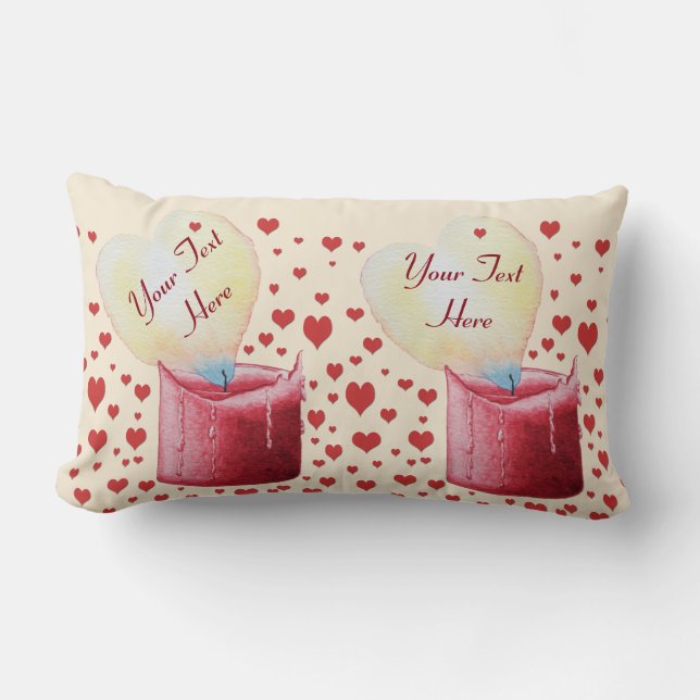 romantic red candle and heart shaped burning flame lumbar pillow (Front)