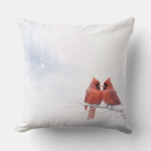 Romantic Red Cardinals Winter Throw Pillow