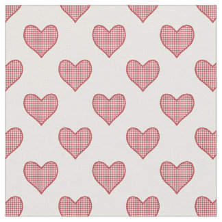 Romantic Red Check Gingham Hearts Custom Fabric