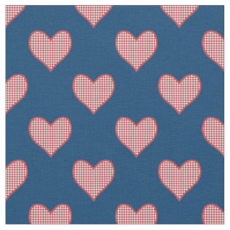 Romantic Red Check Gingham Hearts Custom Fabric