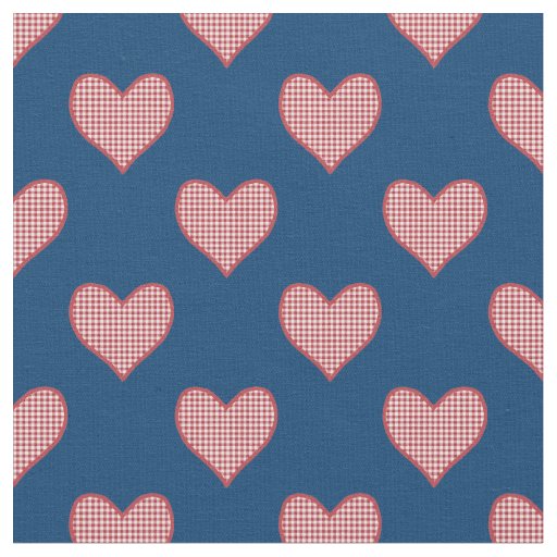 Romantic Red Check Gingham Hearts Custom Fabric