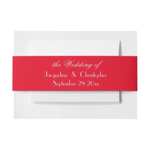 Romantic Red Chic Script Names Elegant Wedding Invitation Belly Band