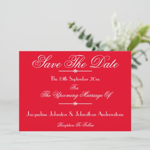 Romantic red chic script Wedding Save The Date  Announcement
