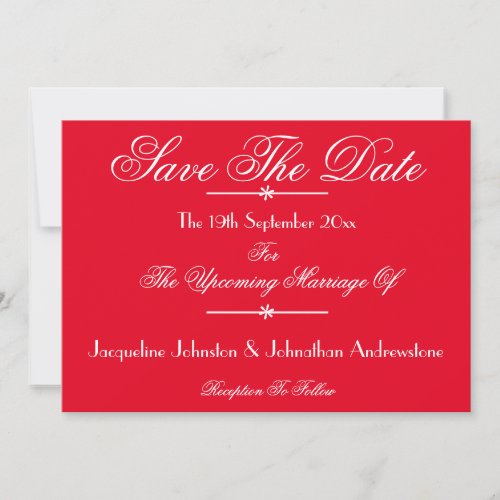 Romantic red chic script Wedding Save The Date  Announcement