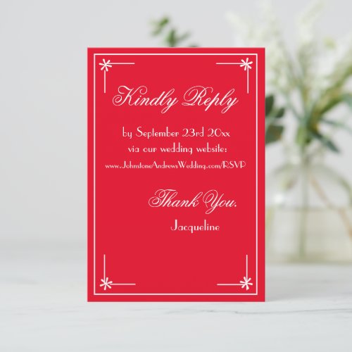 Romantic red chic script wedding website RSVP Enclosure Card