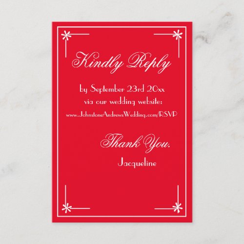 Romantic red chic script wedding website RSVP Enclosure Card