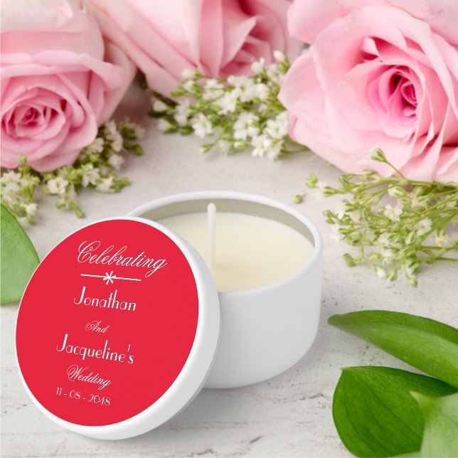 Romantic Red Classic Script Elegant Chic Wedding Mini Candle Favors (Insitu (Wedding))