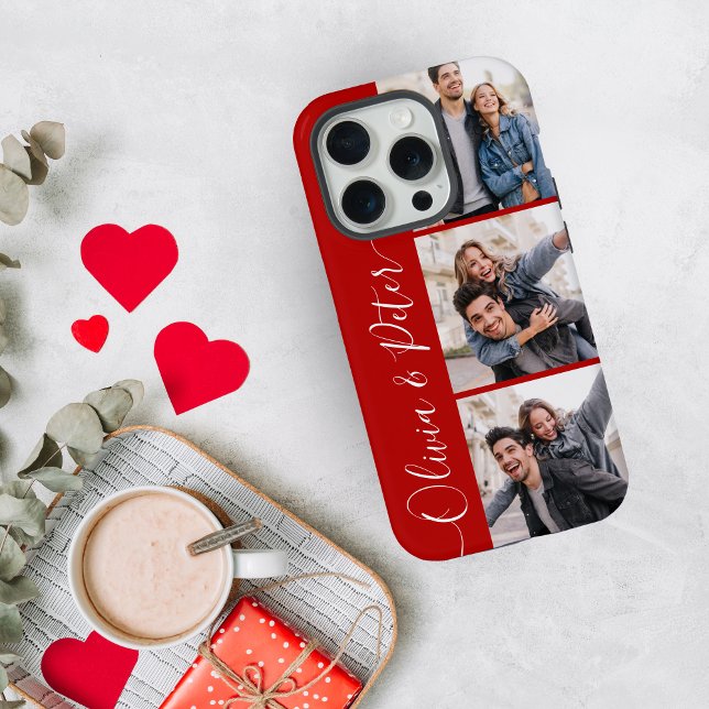  Romantic Red couple names 3 photos Valentines iPhone Case (Creator Uploaded)