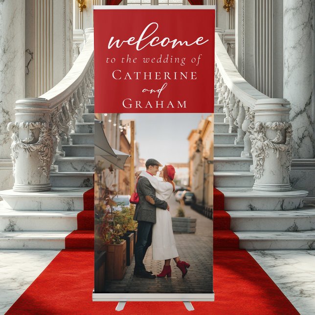 Romantic Red Couple Photo Welcome Wedding Retractable Banner (Creator Uploaded)