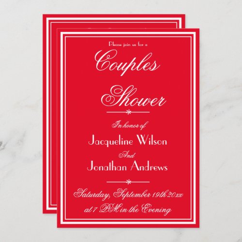 Romantic Red Couples Shower Custom Name Email RSVP Invitation