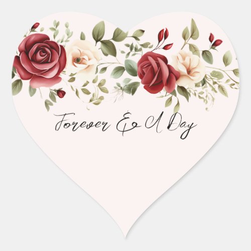 Romantic Red Cream Roses Blush Pink Wedding Heart Sticker