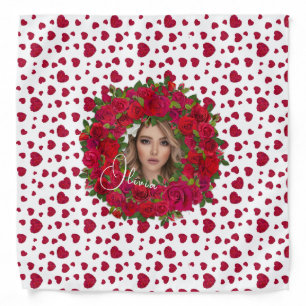 Romantic Red Dark Pink Roses Photo Border Bandana