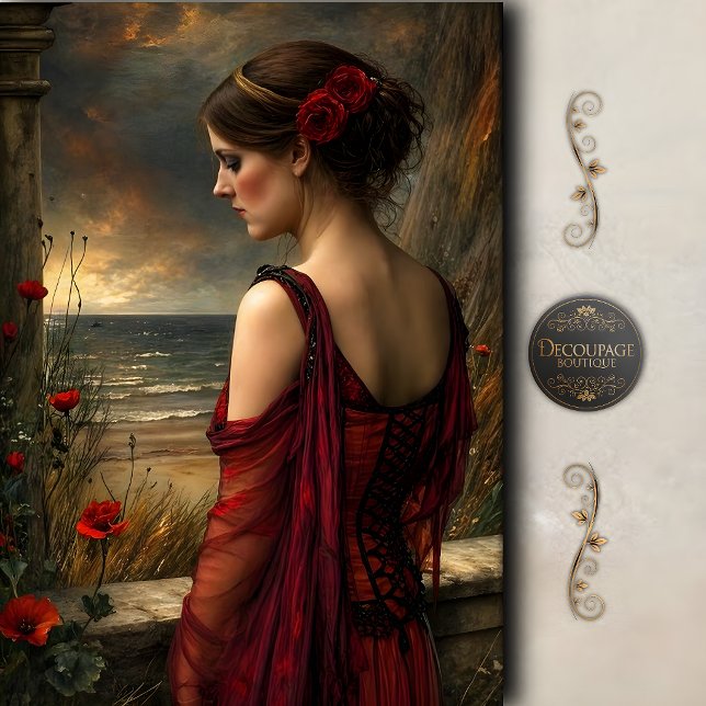 Romantic Red Dress Coastal Decoupage Tissue Paper (Romantic Red Dress Coastal Decoupage Tissue Paper)