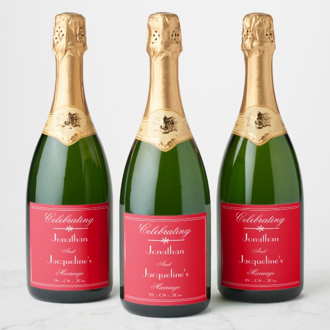 Romantic Red Elegant Personalized Chic Wedding  Sparkling Wine Label (Bottles)