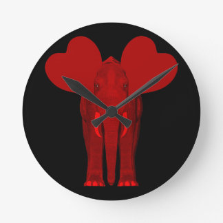 Romantic Red Elephant Round Clock