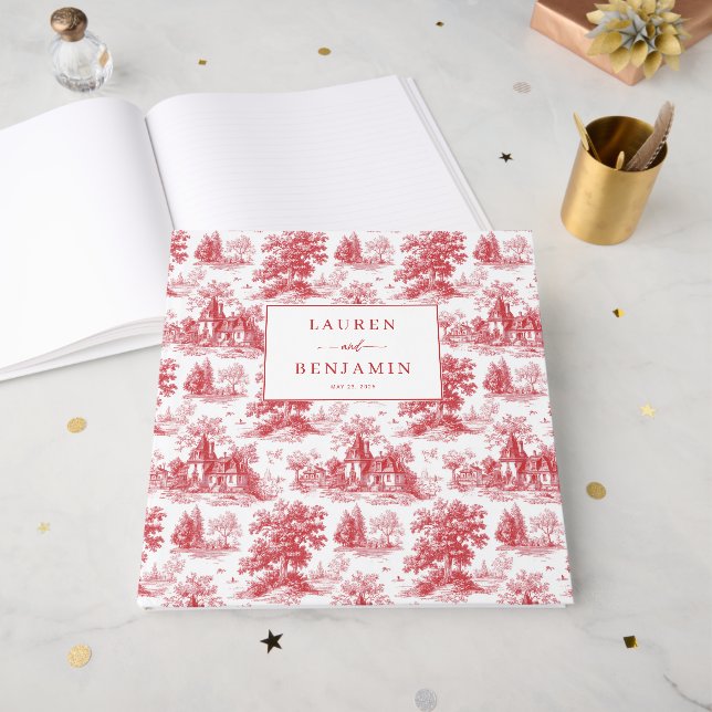 Romantic Red Engraver Landscape Motions Guest Book (Front Open)