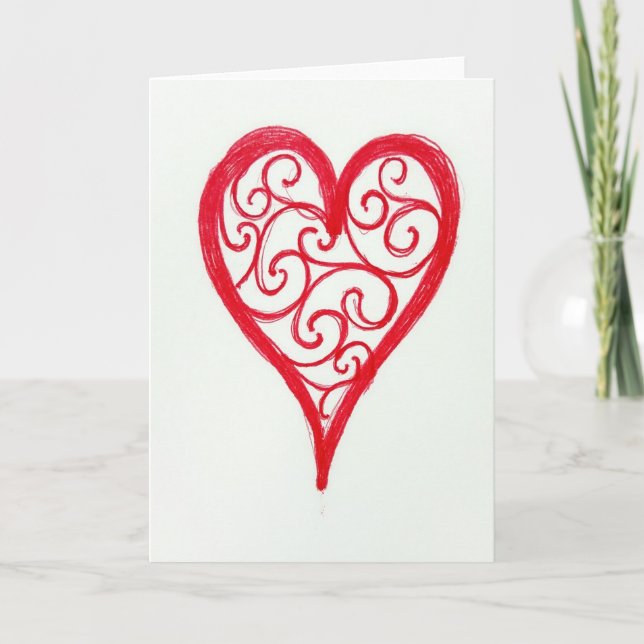 Romantic Red Filigree Heart Card (Front)