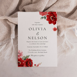 Romantic Red Floral Elegant Wedding Invitation