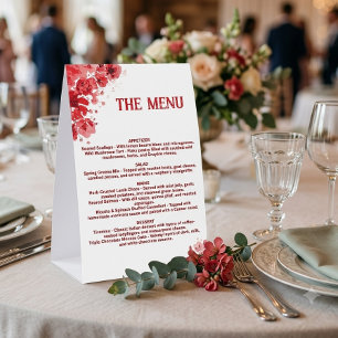 RomantiC Red Floral Menu ,Wedding Menu Paper Table Tent