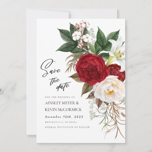 Romantic Red Floral Monogram Wedding Save The Date