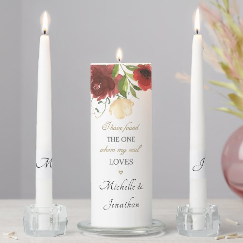 Romantic Red Floral Song of Solomon Bible Verse Unity Candle Set