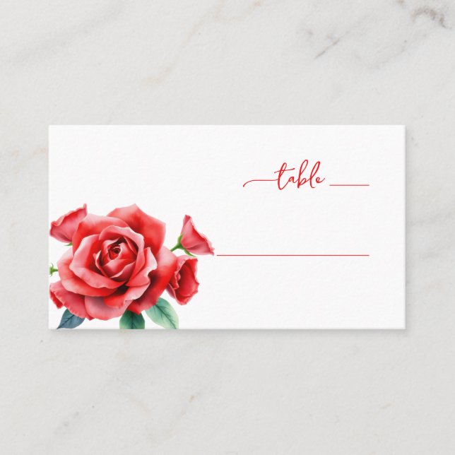 Romantic Red Floral Table Sign Place Card (Front)