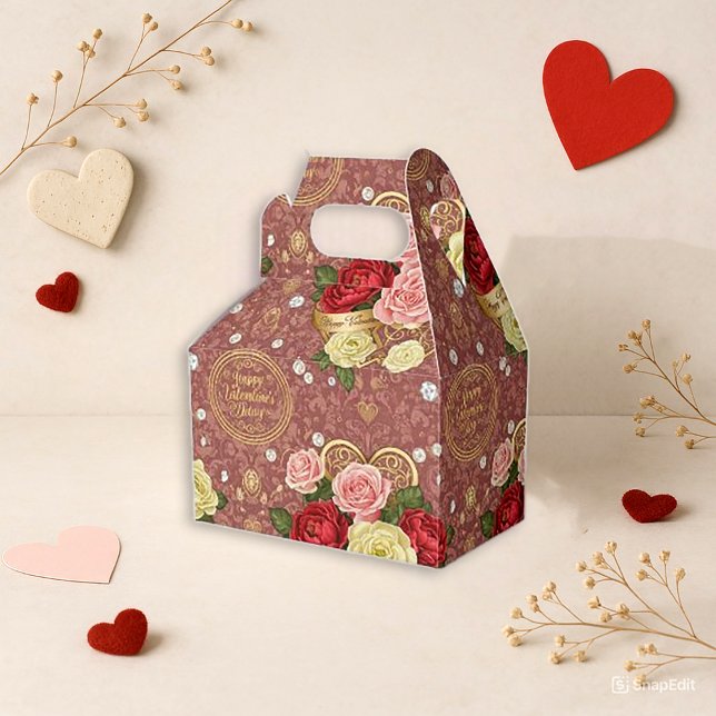 Romantic Red Floral Valentine Favor Boxes (Creator Uploaded)
