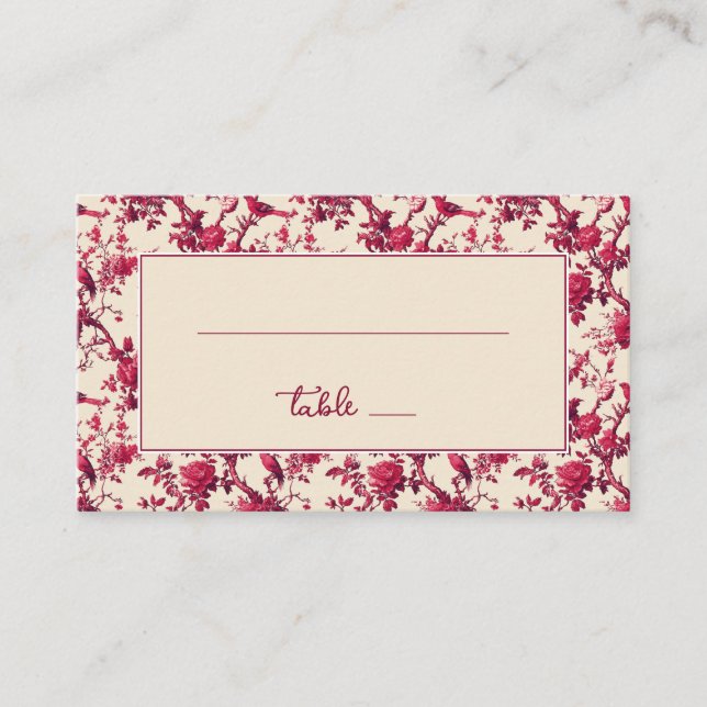 Romantic Red Floral Vintage Birds Place Card (Front)
