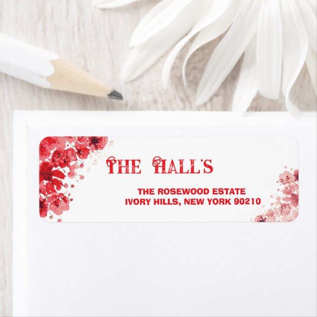 Romantic Red Floral Wedding  Label (Insitu)