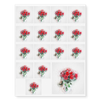 Romantic red flower bouquet temporary tattoos