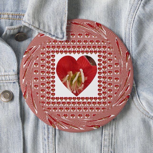 Romantic Red Flower Heart Design 4 Special Moments Button (In Situ)