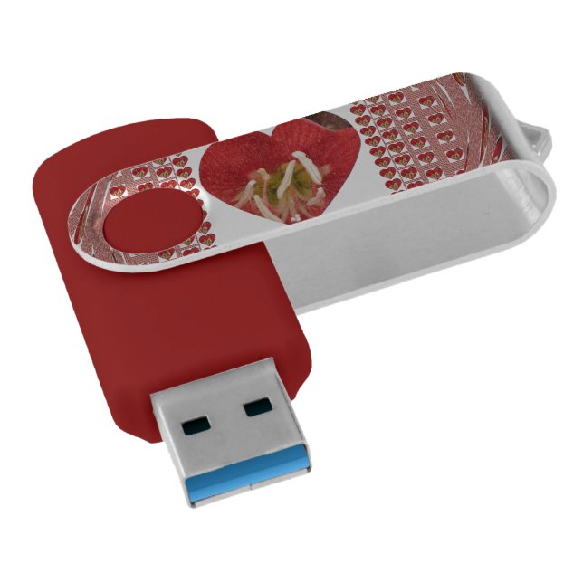 Romantic Red Flower Heart Design 4 Special Moments Flash Drive (Angled)