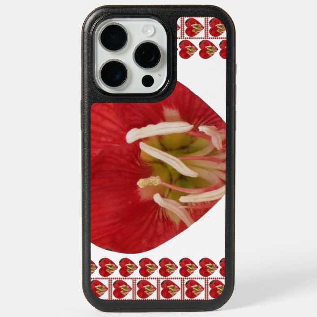 Romantic Red Flower Heart Design 4 Special Moments iPhone 15 Pro Max Case (Back)