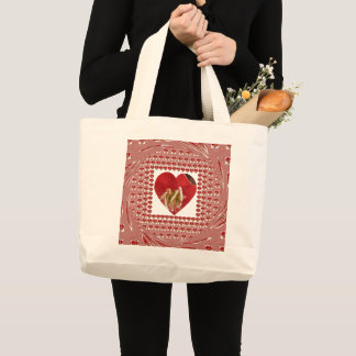 Romantic Red Flower Heart Design 4 Special Moments Large Tote Bag