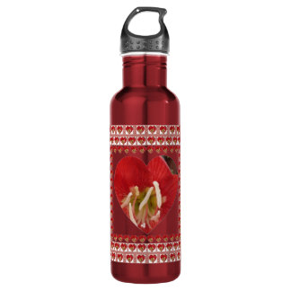 Romantic Red Flower Heart Design 4 Special Moments Stainless Steel Water Bottle