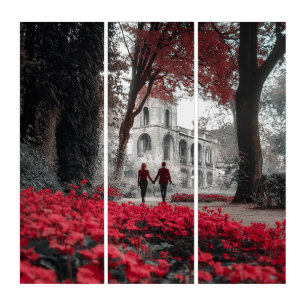 Romantic Red Flowers Couple Triptych Wall Art