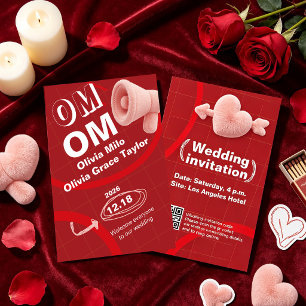romantic red  fluffy plush 3D heart wedding Invitation