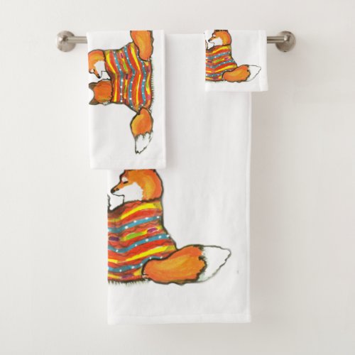 Romantic Red Fox Couple Orange on White Bath Towel Set