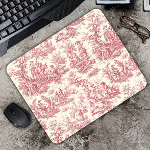 Romantic Red French Country Toile de Jouy Scenic Mouse Pad