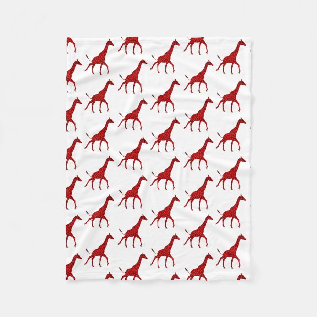 Romantic Red Giraffe Tiled Pattern Fleece Blanket (Front)