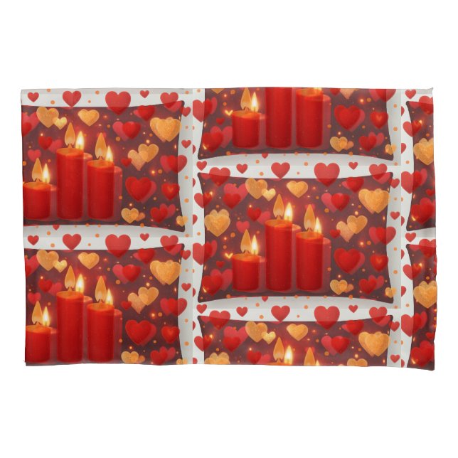 "Romantic Red & Gold Candlelight with Hearts – Sea Pillow Case (Front)