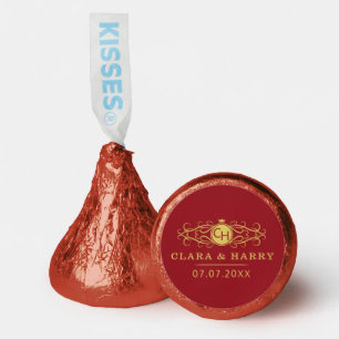 Romantic red gold elegant monogramme wedding  hershey®'s kisses®
